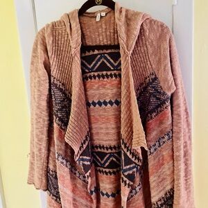 Rip Curl Hooded Cardigan with Aztec Design - Pink and Navy